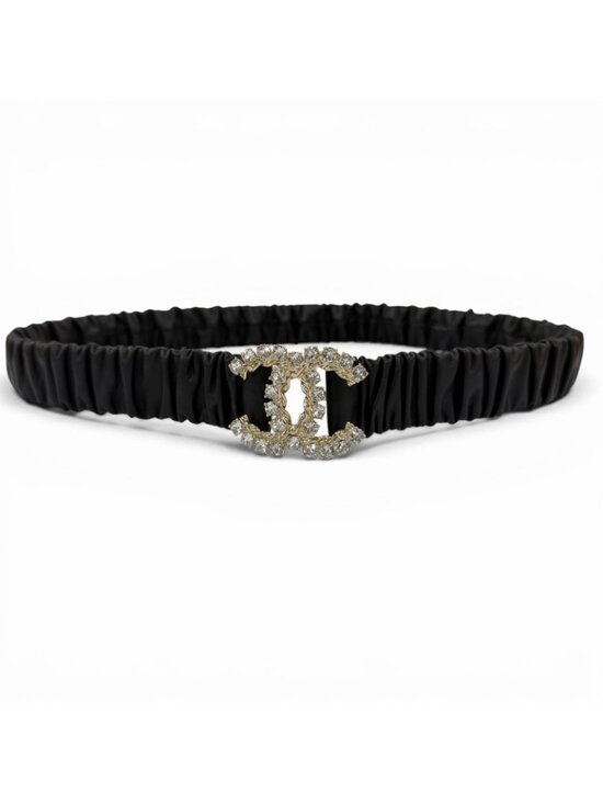 Chanel 21c CC Logo Rhinestone Leather Rubber Belt Black Gold main image 10